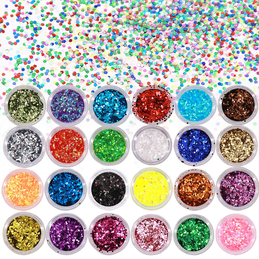 Body Glitter, Face Glitter, Festival Glitter, Hair Glitters, Nail Art Kit, Cosmetic Glitters for Wax Melts, Art Nail, Crafting, Nail Card Making, Scrapbooking, Party (24 Colors)