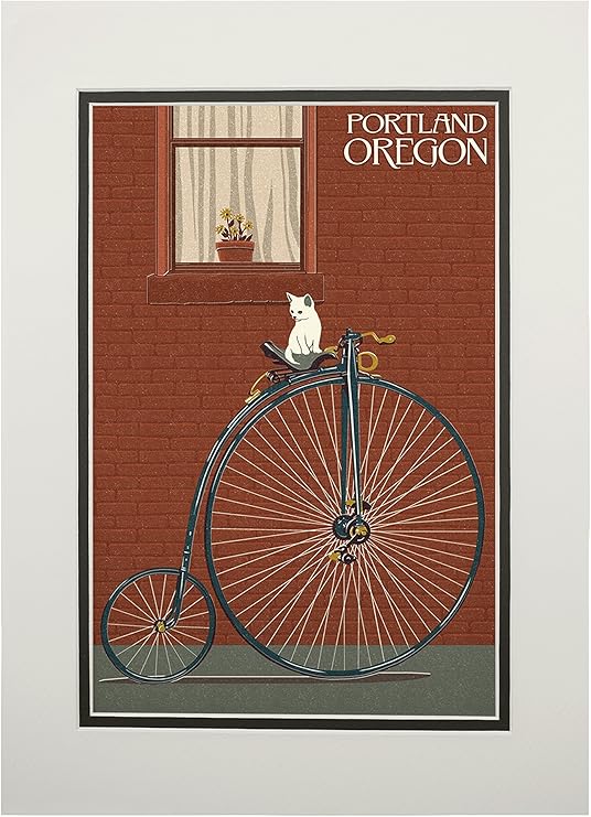 Amazon Co Jp オレゴン州ポートランド 自転車と猫 凸版印刷 11x14 ダブルマットアートプリント 壁装飾 すぐに額装可能 ホーム キッチン