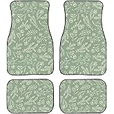 BENXINYA Botanical Plant Car Mats 4 Pcs Random Placed Herbs Flowers Leaves and Grass on Sage Green Background Floor Mats for Cars Non Slip Front Rear Vehicle Rugs Universal Car Accessories for Trucks