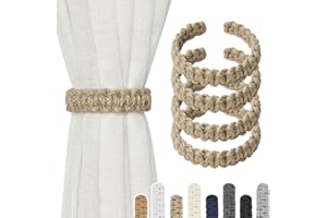 NICEEC 4 Pack Natural Jute Rope Curtain Tiebacks Farmhouse Rustic Style Decorative Drape Tie Backs Handmade Braided Curtain Holdbacks for Home & Office Sheer/Light Weight Drapery (J-Natural-S)