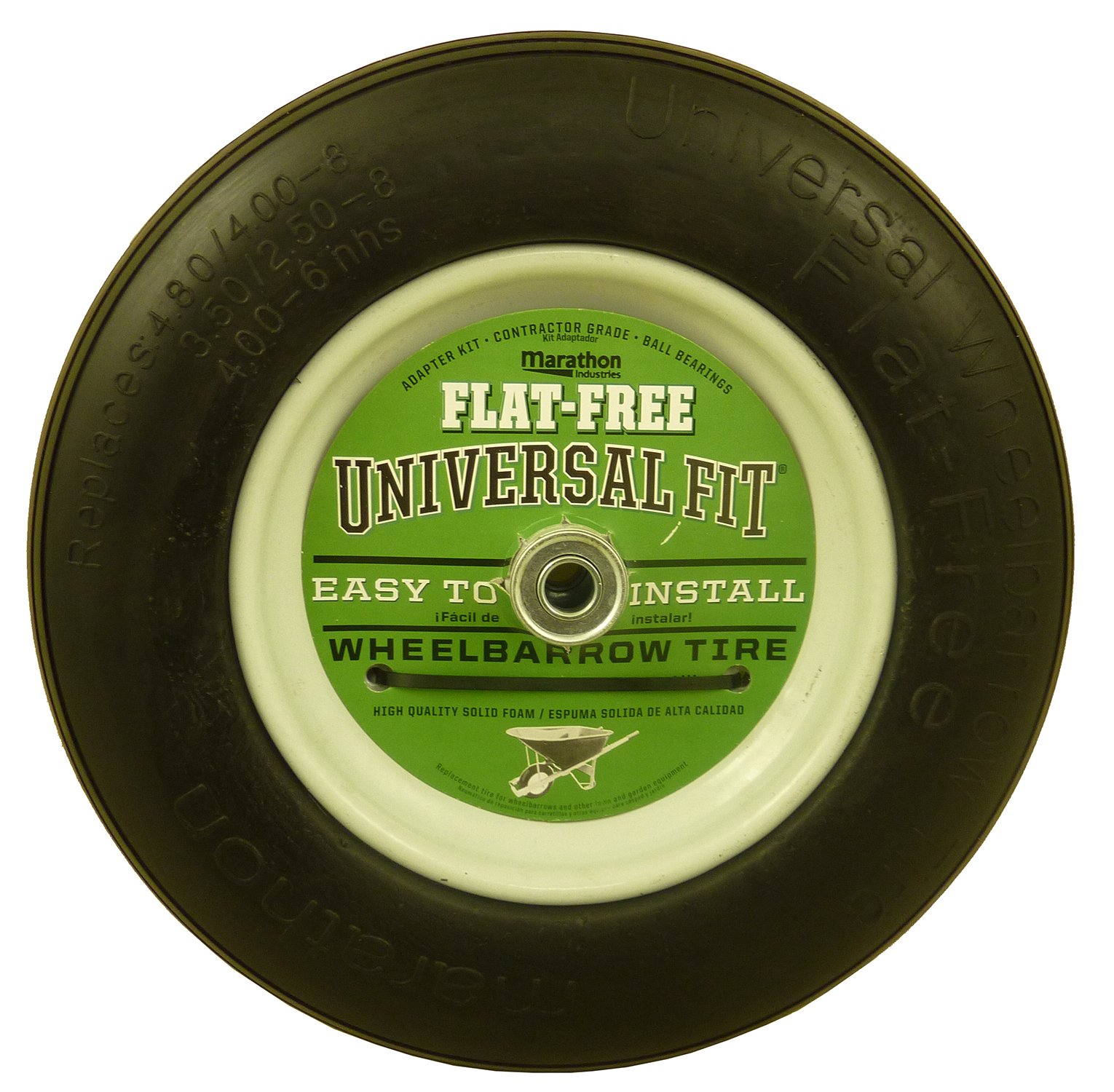 Marathon Universal Fit Flat Free Wheelbarrow Tire On Wheel With Spacer