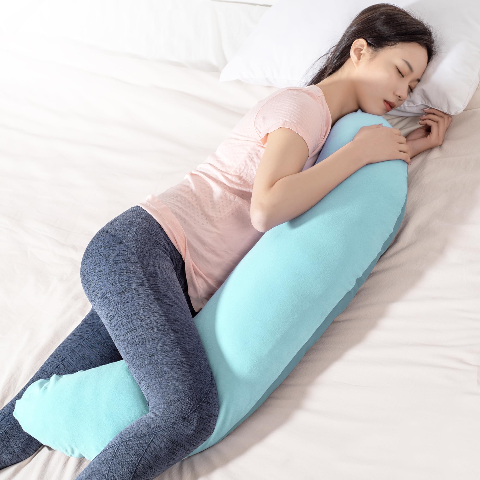 Photo 1 of BYRIVER 43" Mint Green Blue Cooling Body Pillow for Adults Women Men, Side Sleeping Pregnancy Leg Support Pillow (XL)