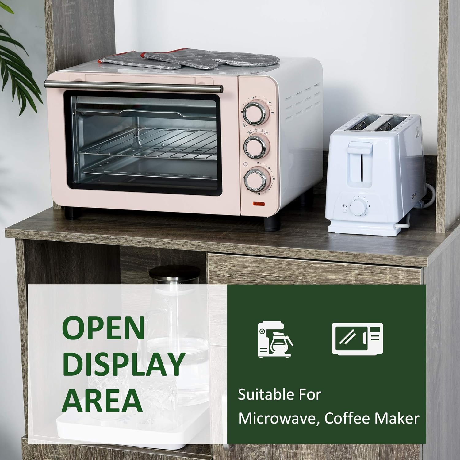 HOMCOM Modern Kitchen Buffet with Hutch Pantry Storage, Microwave Counter, 2 Cabinets, and Adjustable Shelves, Grey: Furniture & Decor