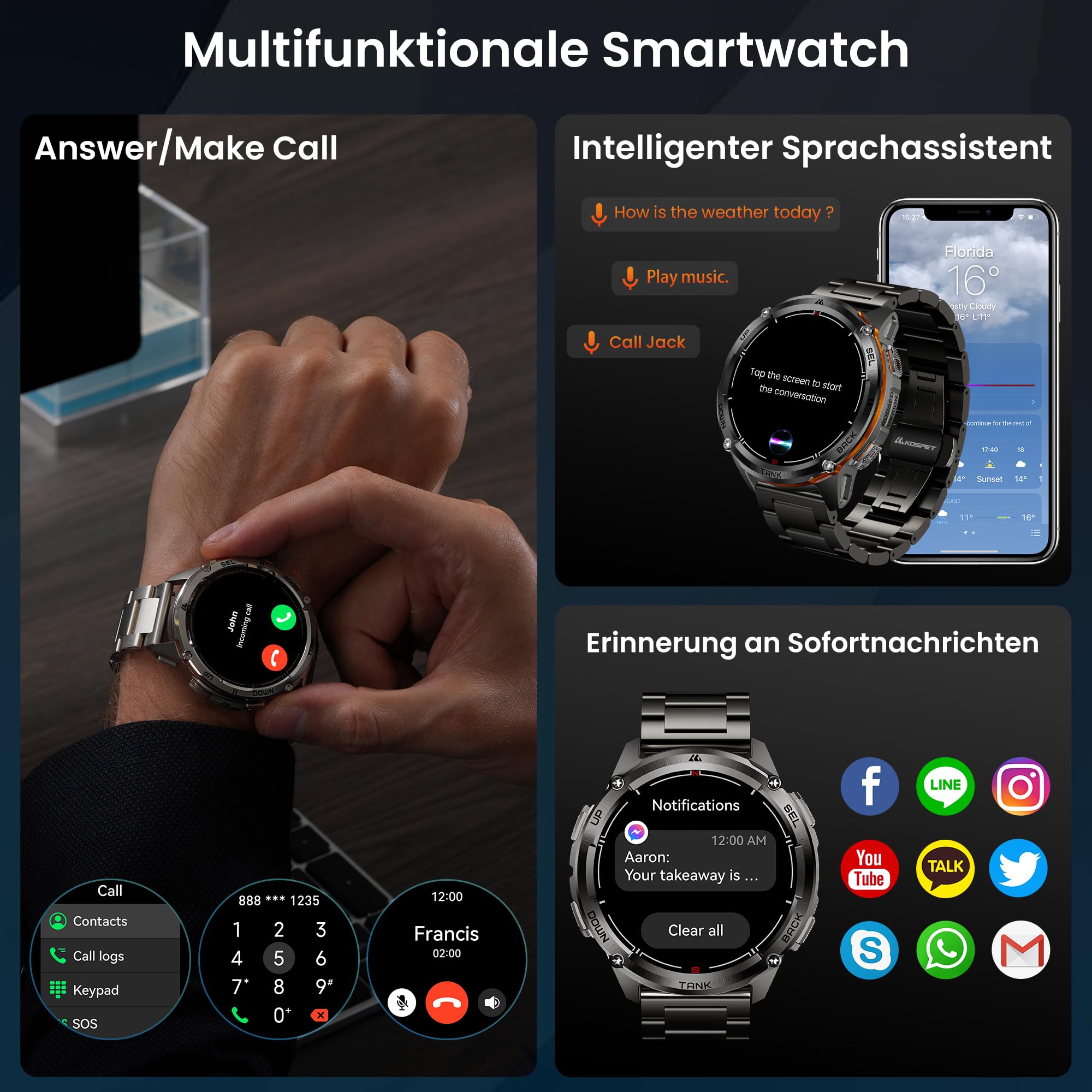KOSPET Tank T3 Ultra 2 GPS Smartwatch Herren, 2 Bänder, für Android/iPhone 2