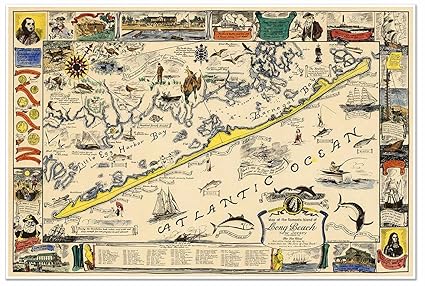 Map Of The Romantic Island Of Long Beach New Jersey Circa 1940 Measures 36 Wide X 24 High 915mm Wide X 610mm High