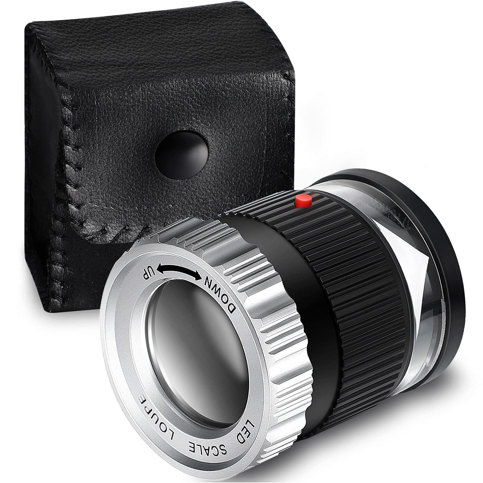 zalati Magnifying Glass 30X Loupe Adjustable Focal Length Magnifier with LED UV light for Jewellery Textile Coins Stamp Plate Gemstones - Black