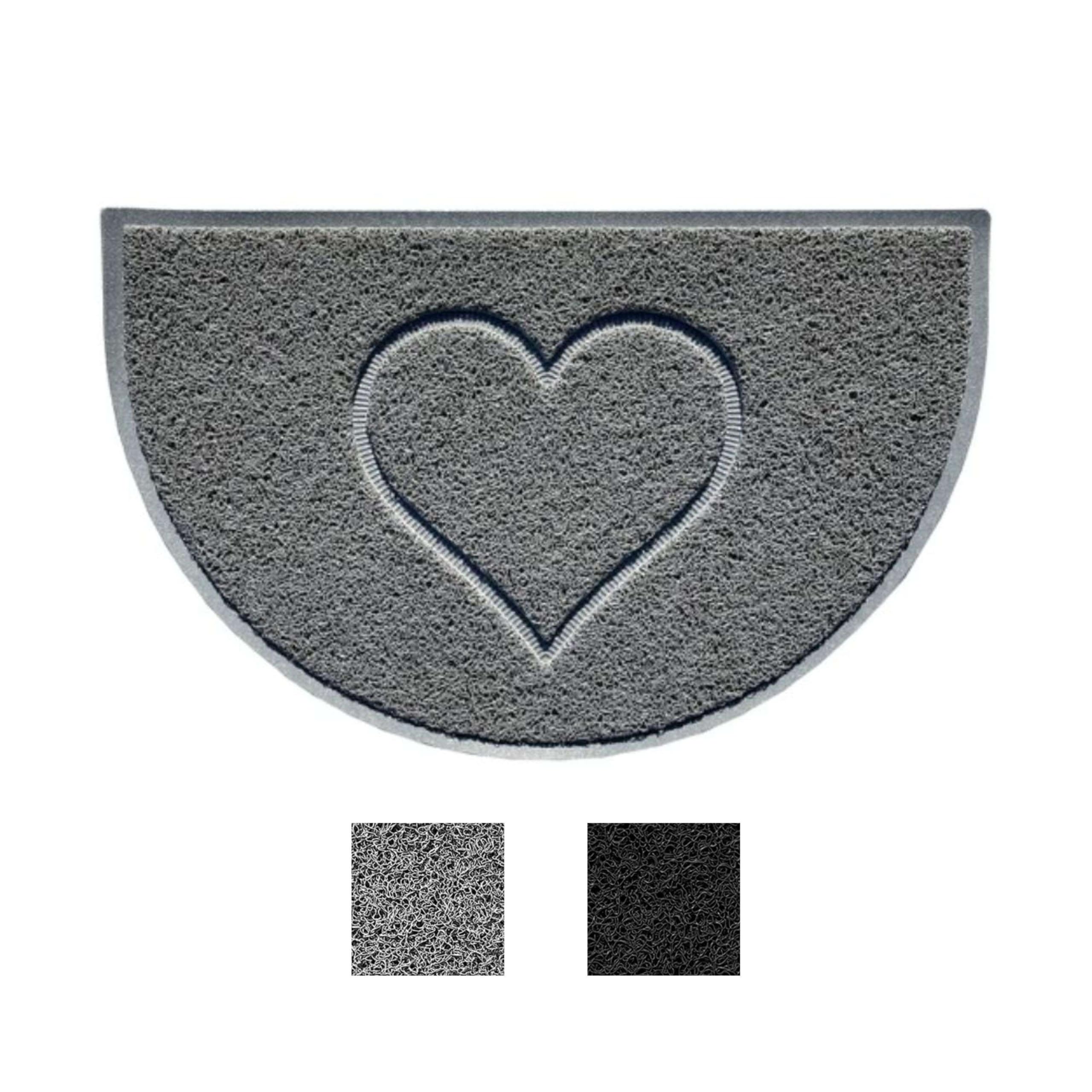Nicoman Heart Shape Embossed Entrance Door Mat Non Slip Dirt Trapper PVC Spaghetti Mat with Rubber Base, Jet Washable Quick Drying Doormat Watertight Indoor or Outdoor - (Half-Moon, Grey, 70 x 44cm)