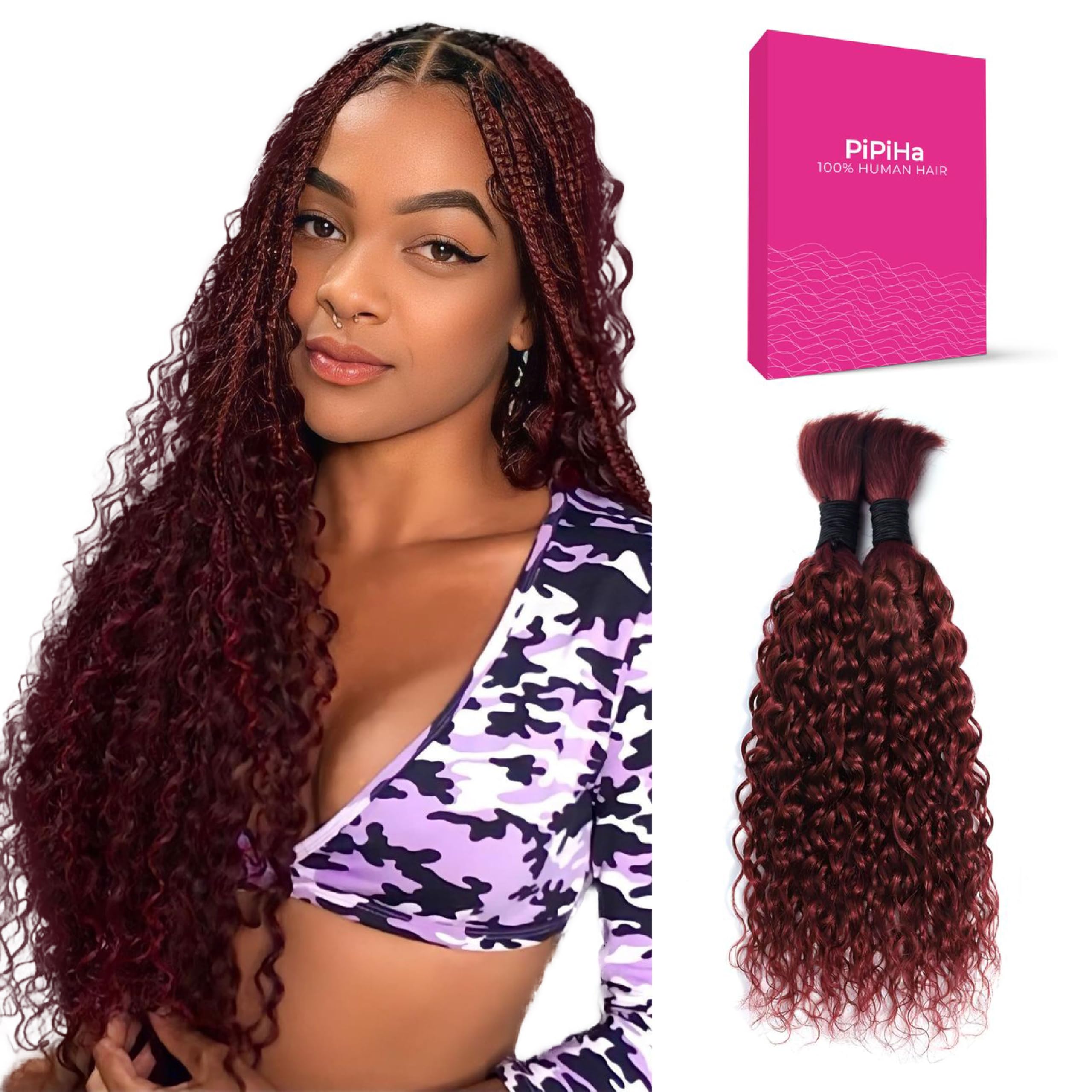 Human Braiding Hair 99j for Boho Braids Human Hair Water Wave16Inch 2 ...