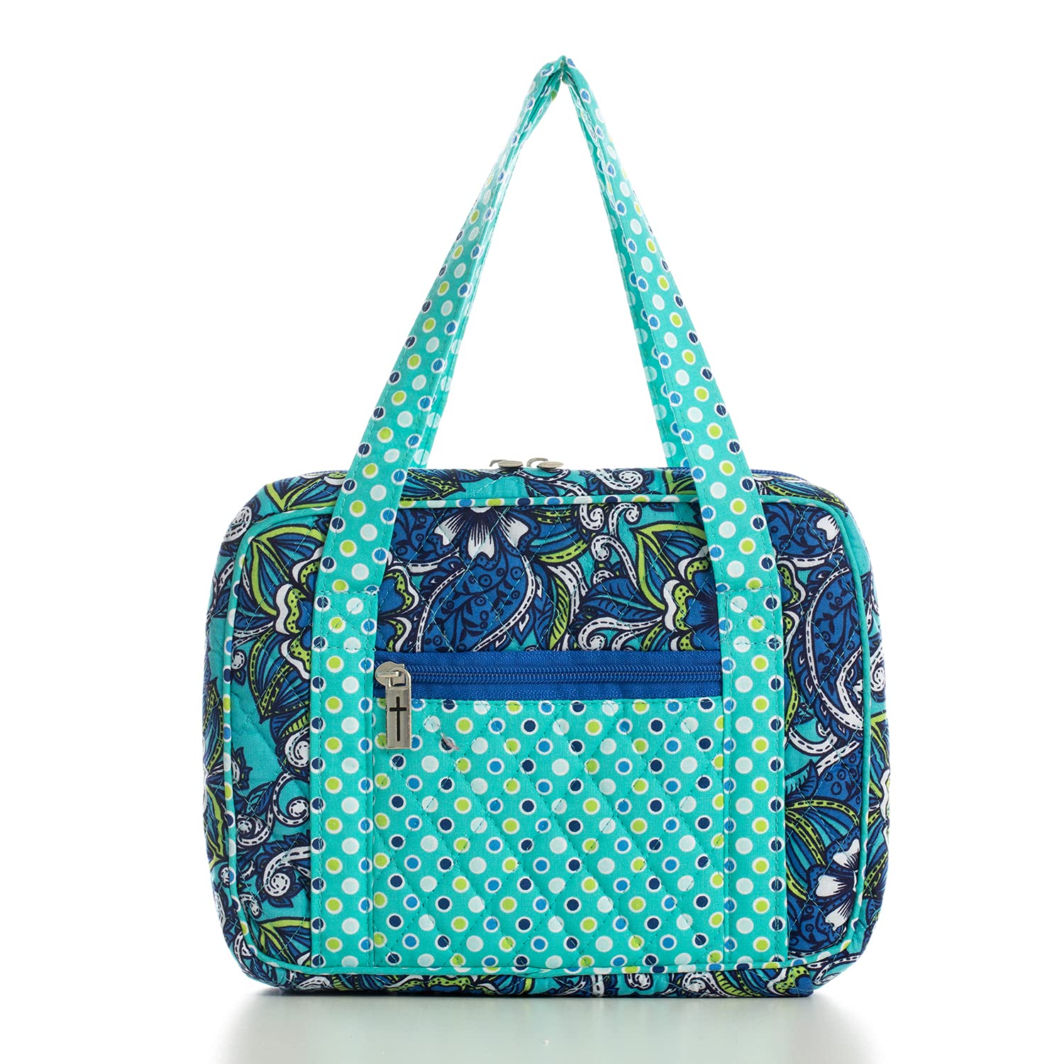 DIWI Quilted Bible Cover Large Sizes 10 X 7 X 2.75 Inches Bible Tote Good Book Case Blue (L, C2 Morning Glory)