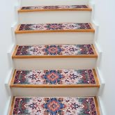 No Slip Stair Treads for Wooden Steps, Machine Washable Stair Runners 15 Pack 30x8 for Pets, Kids & Elders, (Boho - Orange)