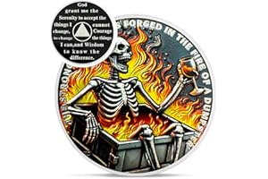 IELCJJ Chill Dumpster Fire Skull Sobriety Coin - The Strongest Steel is Forged AA Coins - Recovery Addiction NA AA Chips and Medallions - Celebrate Clean Narcotics Alcoholics Anonymous Gifts for Men Women