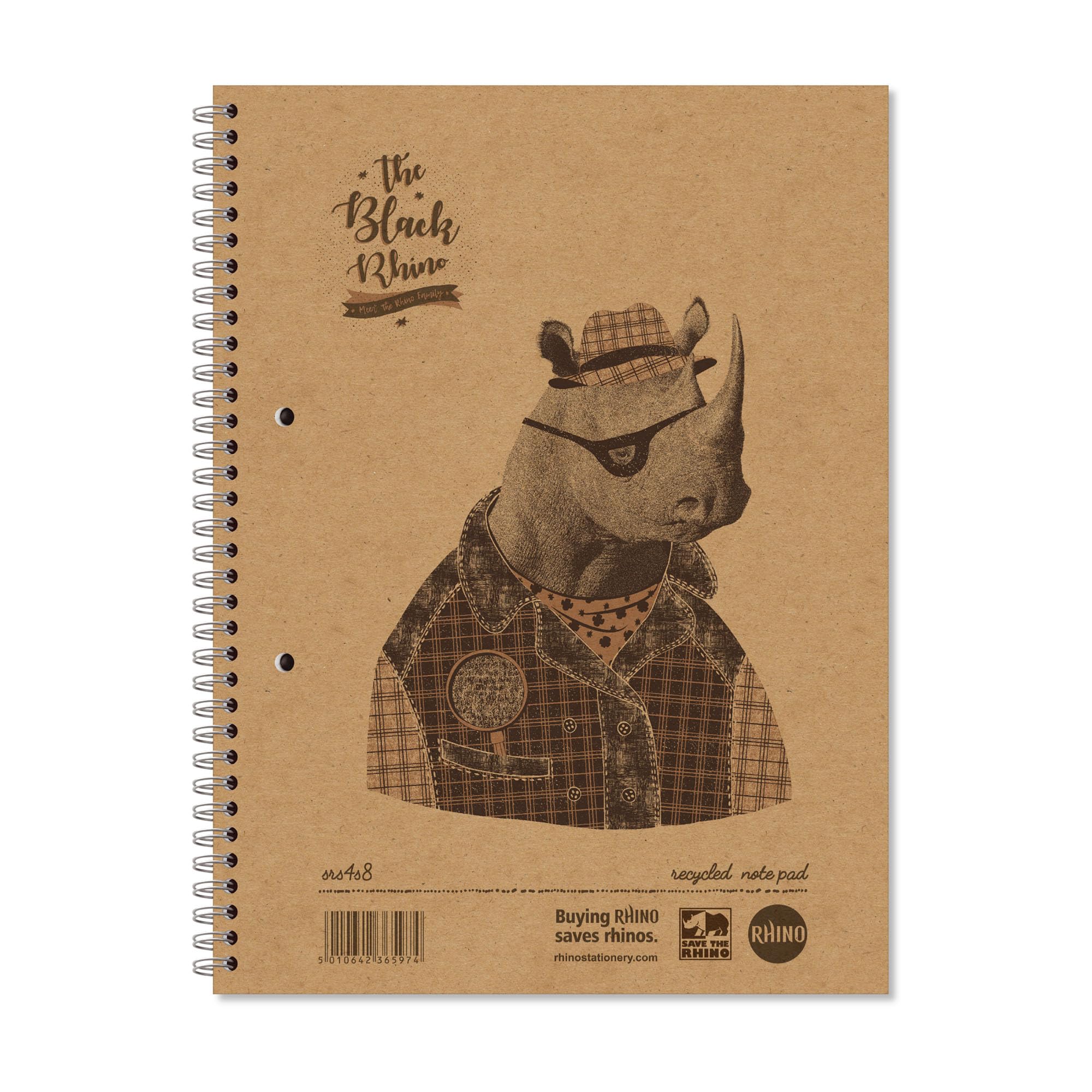 Rhino A4 Recycled Notebook, 160-Page / 8mm Lined with Margin Writing Book, 1-Pack, Hardback & Wirebound Spiral Pad, School & Office Stationery Supplies