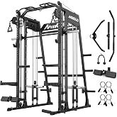 Mikolo M4 2.0 Smith Machine, 2200lbs Squat Rack with LAT-Pull Down System &amp; Cable Crossover Machine, Training Equipment with Leg Hold-Down Attachment