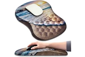 Hokafenle Ergonomic Mouse Pad Wrist Support with Massage Design, Wrist Rest Pain Relief Mousepad with Memory Foam&Non-Slip PU Base, Mouse Pads for Wireless Mouse & Desk (12x8 inch,Sunrise Beach)