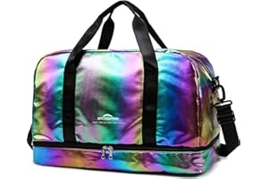 ZIOSINM Travel Bag, Gym Bag for Women, Weekender Bags for Women, 40 L Waterproof Duffel Bag, with Shoe and Wet Compartments, Perfect for Gym,Overnight and Travel Use (Iridescent)