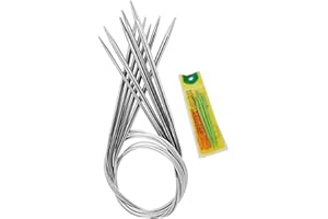 KnitPal 32-inch (80cm) Metal Circular Knitting Needles Set - Stainless Steel Knitting Needles with Long Fixed Cable - 5 US Sizes: 4/3.25mm, 5/3.75mm, 6/4mm, 7/4.5mm, 8/5mm - Free Patterns