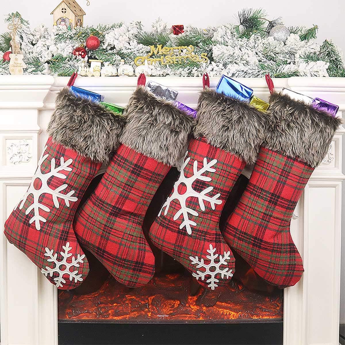 VAQM Personalized Christmas Stockings Set of 3 18" Classic Xmas Stocking Holiday Hanging Stockings for Fireplace Decorative Santa Stockings Gift Bag (Christmas Stockings for Red, 18 inch)