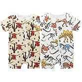 JingleBaBa Unisex Summer Trendy 2-Pack Rompers Short Sleeve Zipped Bodysuit Infant Cotton Outfits