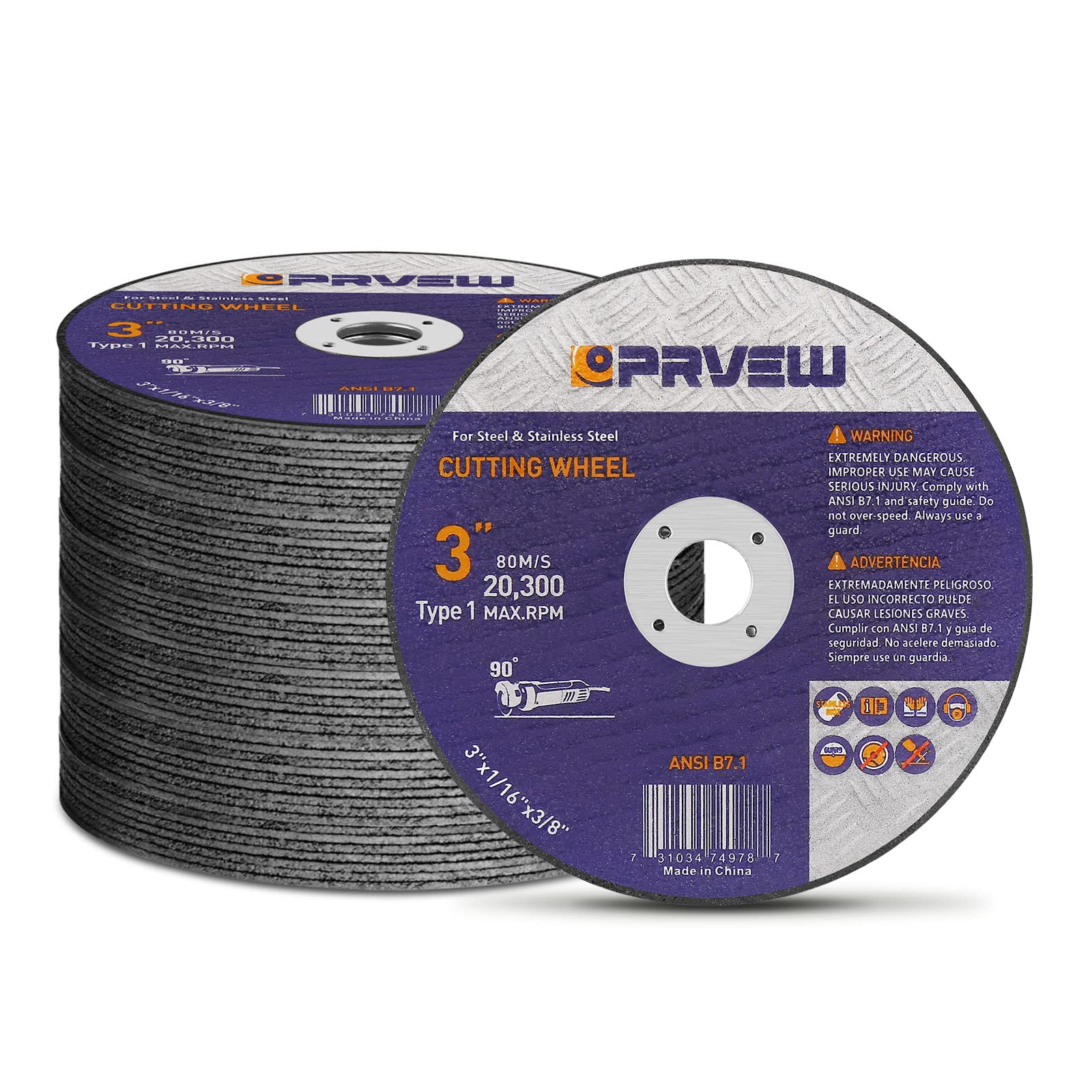 Photo 1 of PRVEW 50-Pack Die Grinder Cut Off Wheel 3 Inch, 3" x1/16 x3/8" Quality Cutting Wheel Cutting Disc for Metal&Stainless Steel
