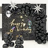 Black Shimmer Wall Backdrop,Shiny Sequins,48 Pcs Sequins Backdrop Decoration Panels,Photo Background Decorations for Birthday Party Wedding Engagement Anniversary Graduation Baby Shower