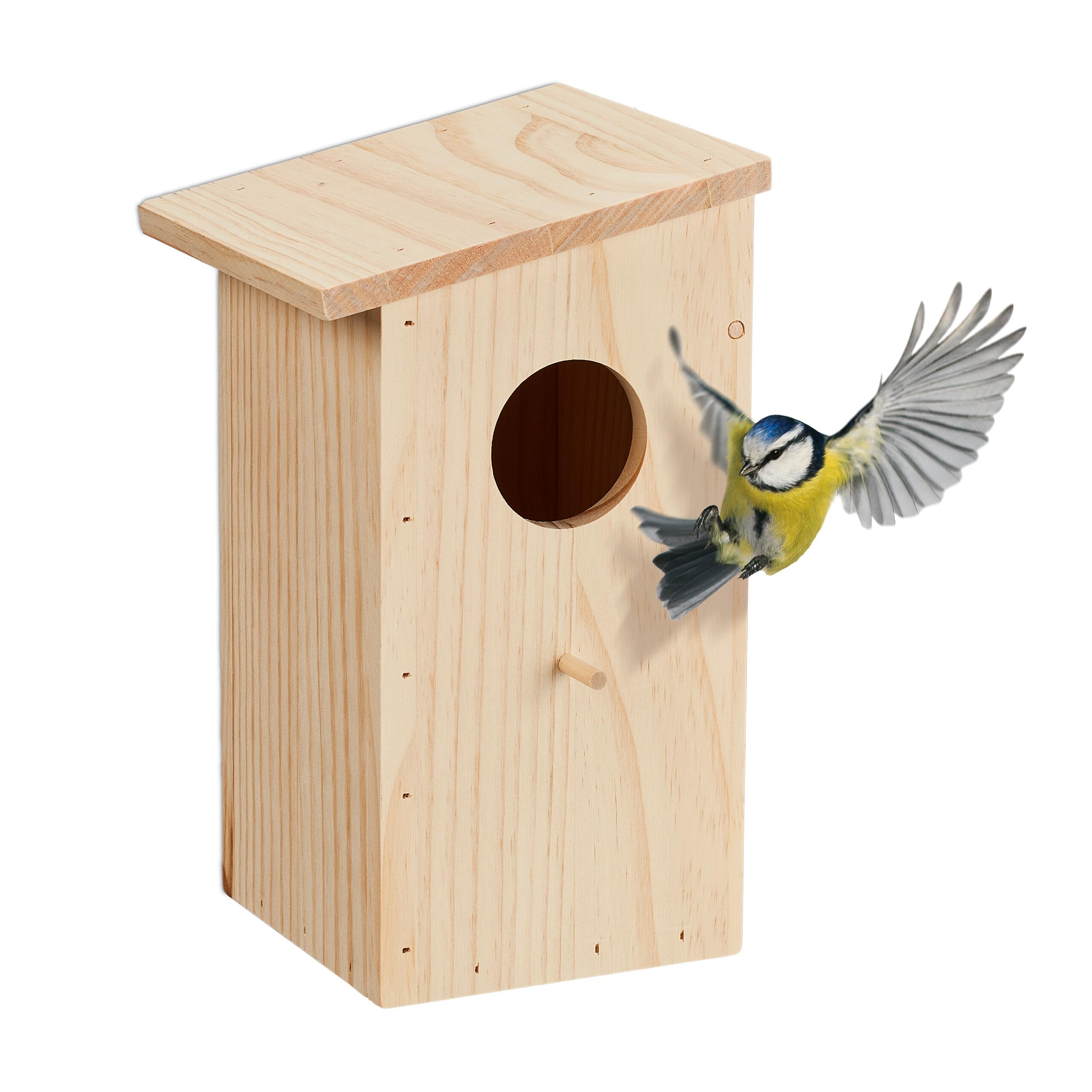 Relaxdays Nesting Box for Tit & Redstart, Hinged, Natural Wood, Birdhouse for Hanging, 25.5 x 15 x 16 cm