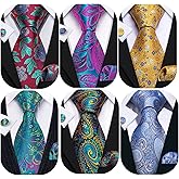 Barry.Wang 6 PCS Men Ties Set Silk Business Fashion Woven Necktie Handkerchief Cufflinks Paisley Stripe Wedding Party