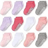 CozyWay Baby & Toddler Socks With Grippers Non Slip Low Cut Grip Socks for Girls and Boys Soft Comfy Cotton 12 Pack