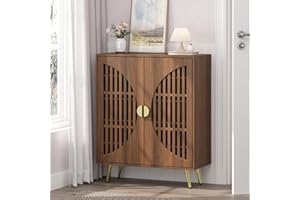 Dorivibe Walnut Shoe Storage Cabinet with Shutter Doors, 31.5" (W) 5 Tier Shoe Organizer Rack with Adjustable Shelves for Fro