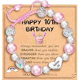 Esrial Happy 3 4 5 6 7 8 9 10 11 12 Year Old Birthday Gifts for Girls, Adjustable Pink Pearl Heart Beaded Bracelet for Daughter Granddaughter Niece