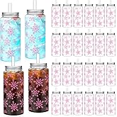 Romooa 24 Pack Winter Reusable Cups Bulk 13.5 oz Plastic Cups with Lids and Straws Winter Drinking Holiday Set Reusable Party Coffee Jar Water Bottles for Party Drinks(Pink Snowflake)