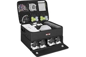 ANILD Golf Trunk Organizer, 2 Layer Golf Storage Case with Separate Ventilated Compartment for 2 Pair Shoes, for Balls, Tees, Clothes, Gloves, Accessories, Golfer Gifts