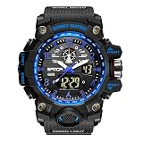KXAITO Men's Watches Sports Outdoor Waterproof Military Watch Date Multi Function Tactics LED Face Alarm Stopwatch for Men 3169 (Blue)