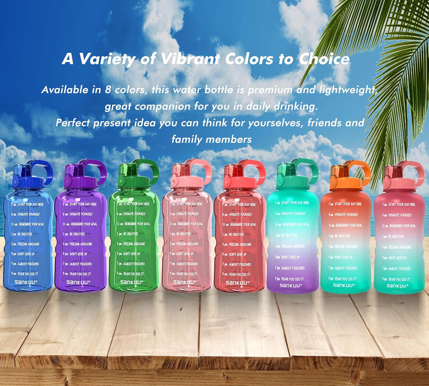 SANKUU Large 1 Gallon/128oz Gallon Water Bottle Motivational with Time Marker & Straw, Leakproof Water Jug Ensure You Drink Daily Water Throughout The Fitness Day (Purple/Blue Gradient): Home Improvement
