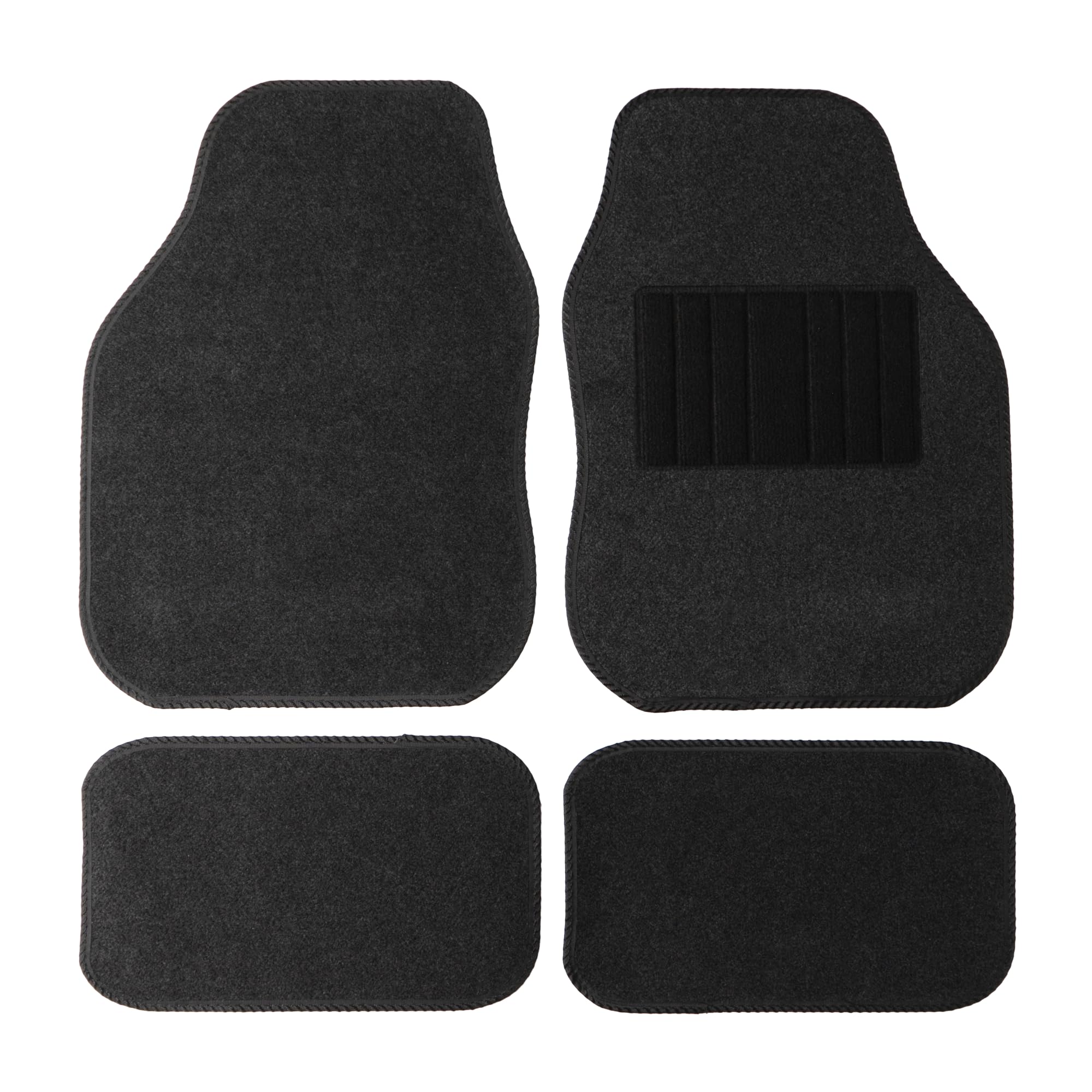 Sakura Car Mat Set of 4 Heavy Duty Hard Wearing Carpet Water Repellent Flexible Grey with Black Trim Universal Fit Front Rear Heelpad Non-Slip Backing RHD
