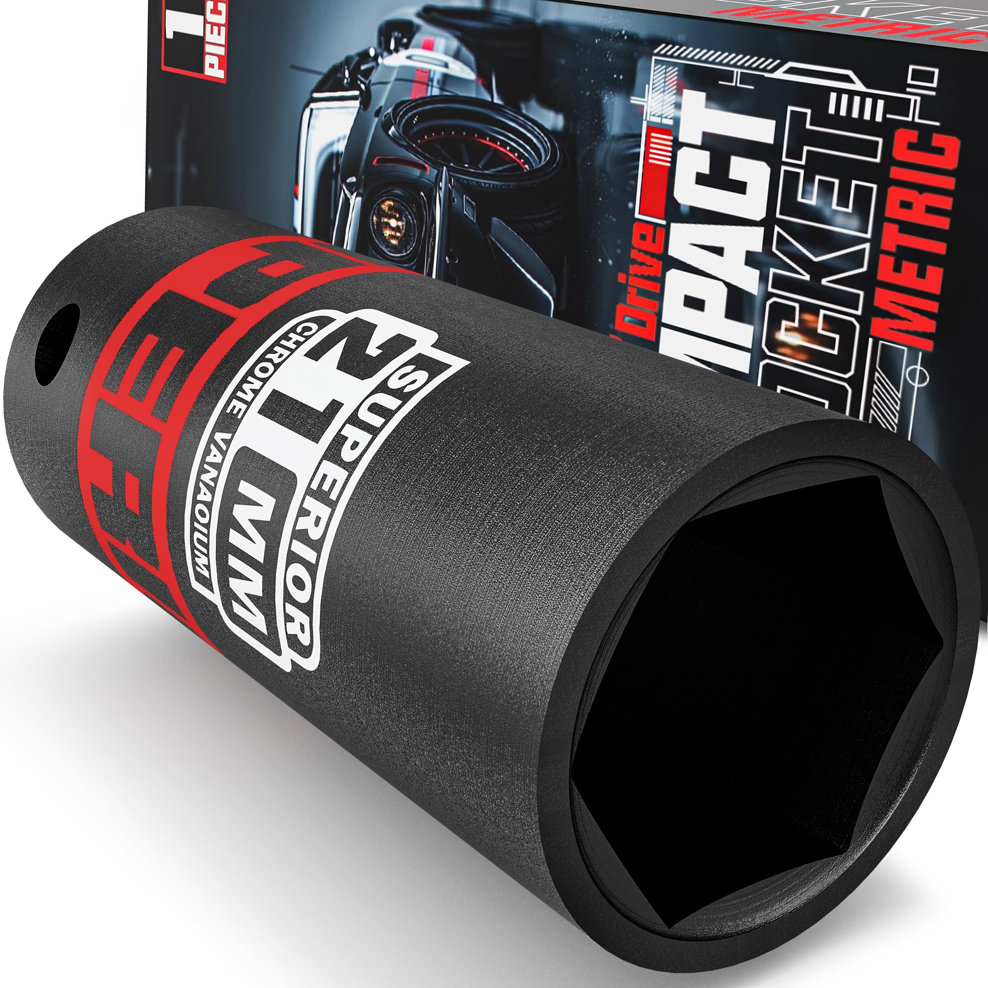 KIRXST 1/2" Drive 21mm Deep Impact Socket, 6 Point CR-V Deep Socket, 78mm Length, Auto Trucks Car Tires Repairing DIY Mechanic Tool