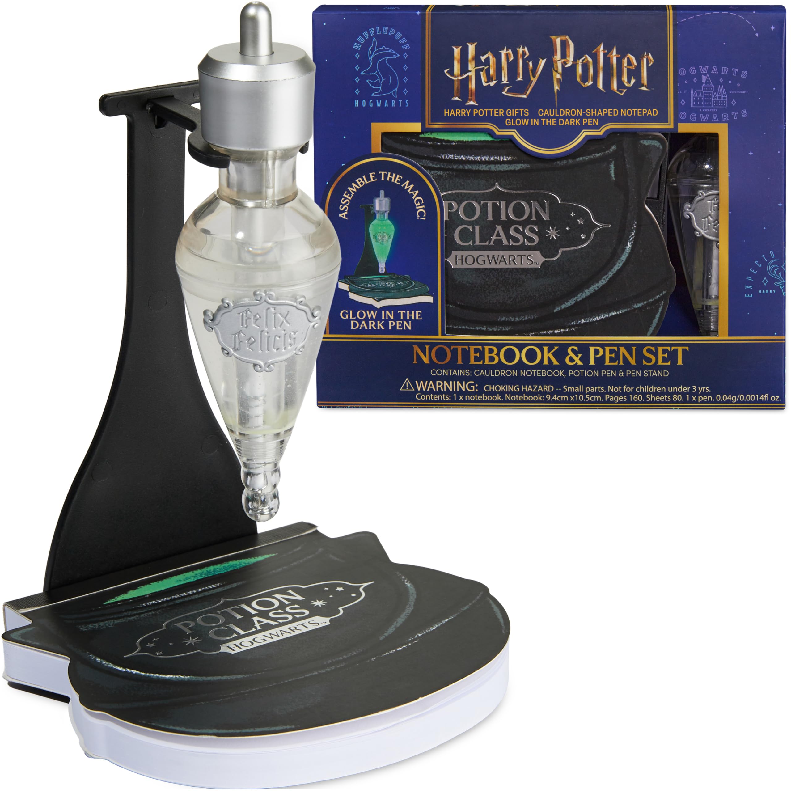 Harry Potter Notebook & Pen Set, Cauldron Notebook & Glow in the Dark Black Ink Potion Pen with Stand, Hogwarts Stationary Supplies, Magical Gifts (Black Cauldron)