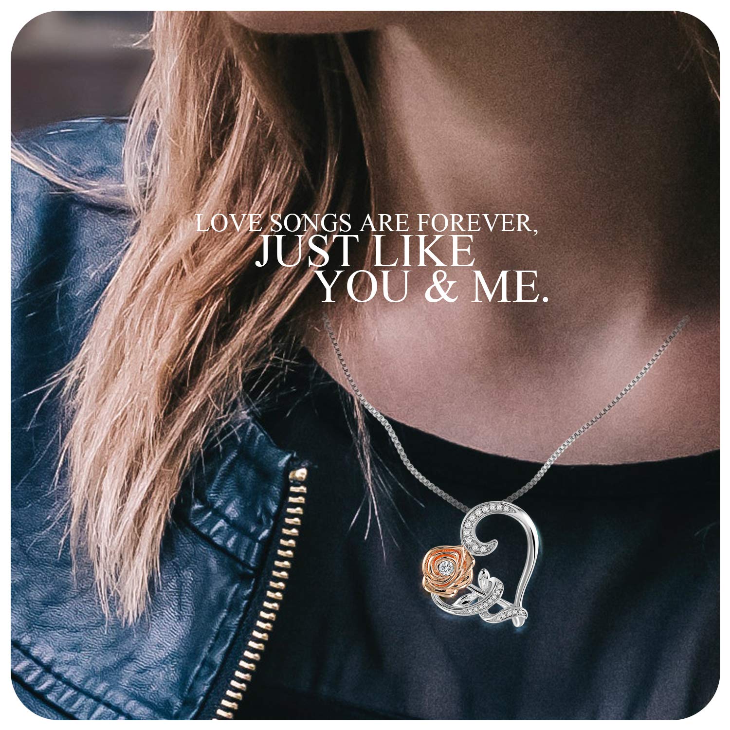 SNZM Pendant Necklace Love Heart Rose Flower Necklaces Made with Swarovski Crystals Jewelry for Women Girls Gift Box Packaging