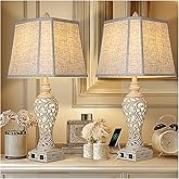 LuxSight Collection 28.5" Table Lamps Set of 2 - Bedside Lamp with Fabric Shades - for Bedroom and Living Room with USB and N