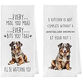 Gqtt Australian Shepherd Dish Towels Set - Funny Decorative Waffle Kitchen Towels, Hand Tea Towels, Gifts (1624 Inches, Set of 2)