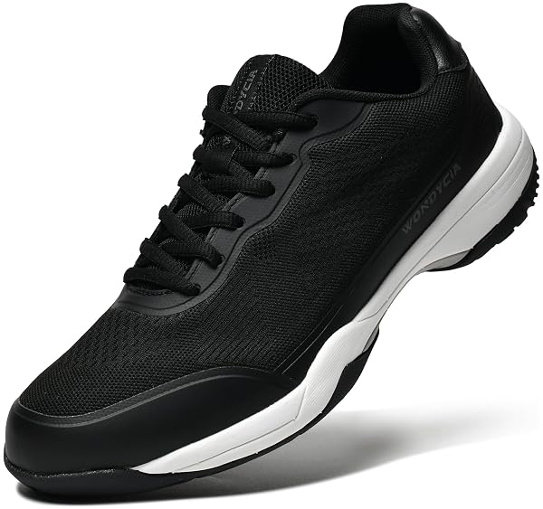WONDYCIA MEN’S HARD COURT TENNIS SHOES, CARBON FIBER MIDFOOT PLATE FOR STABILITY, ANTI-SLIP TPU OUTSOLE, BREATHABLE MESH UPPER BLACK,8.5