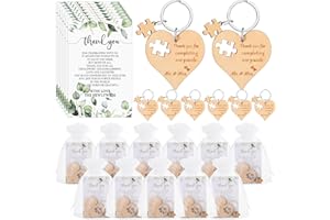 Seeloowy 50 Sets Wedding Souvenir for Guests Includes Wood Heart Puzzle Keychain Cards and Gift Bags Rustic Wedding Favors for Guests