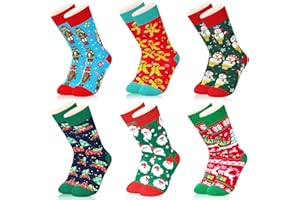 Dsia Zamur 6 Pack Christmas Socks for Boys Girls + Gift Box, Kids Novelty Xmas Crew Stocking With Greeting Card