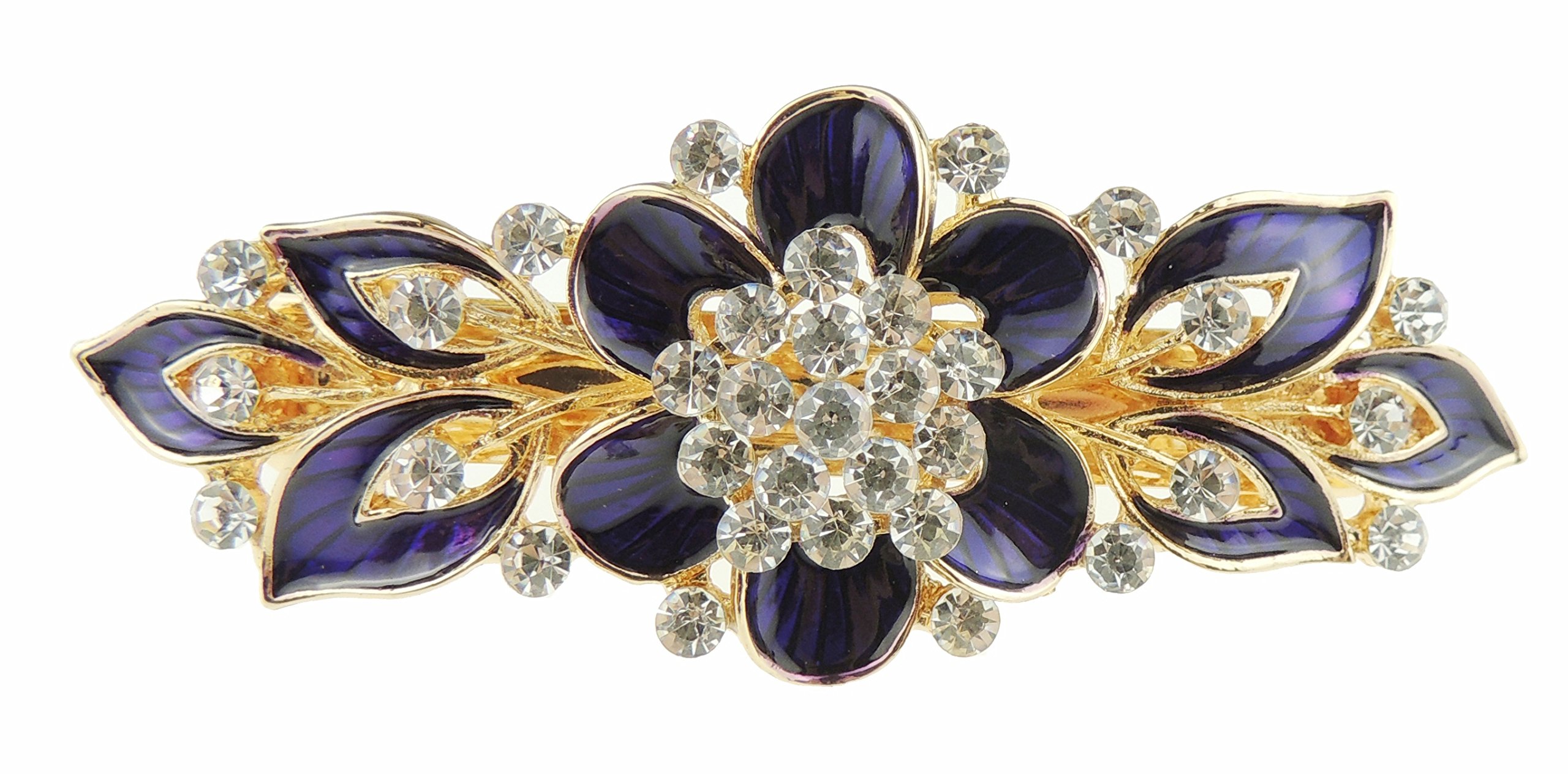 Womens Girls Crystal Rhinestone Diamante Wedding Birthday Party Evening Ponytail Fine Medium Hair Accessories Occasion Barrette Hairpin Grip French Spring Clip Metal Enamel Floral Rose Purple