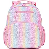 mibasies Girls Backpack 5-8: Glitter Kids Backpacks for Girls - Girl Bookbag for Elementary School - Rainbow Pink