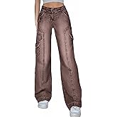 EMMIOL Cargo Pants Women Stretchy Wide Leg Baggy Jeans with Pockets Casual Trousers Y2K Vintage Streetwear Trendy 2026