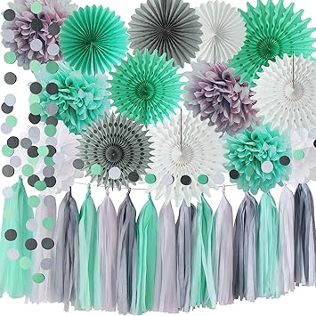 Amazon Com Mint Grey Baby Shower Decorations Mint Grey White