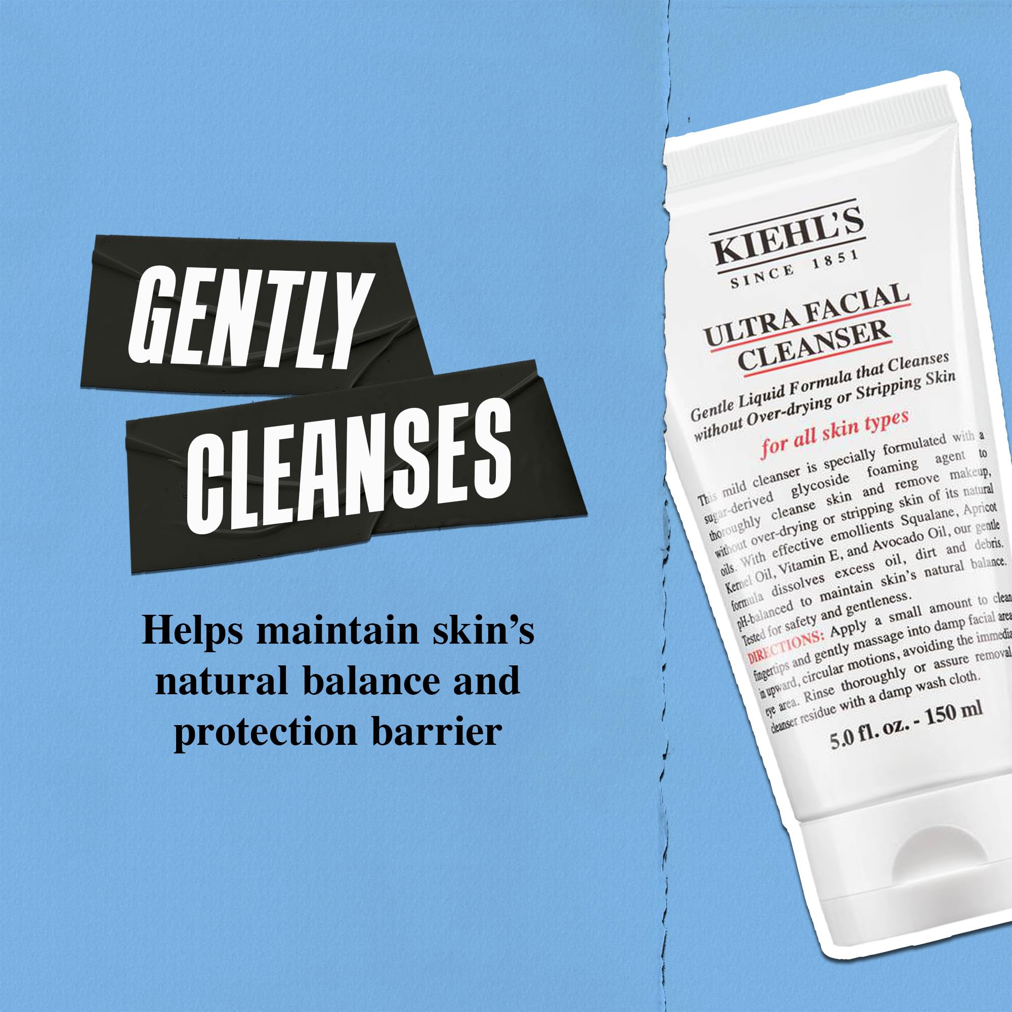 Kiehl's Ultra Facial Cleanser, Lightweight Foamy Facial Cleanser, Enriched Formula that Replenishes Skin Barrier, Gently Exfoliates and Moisturizes, Suitable for All Skin Types, Paraben Free