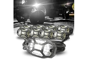 Winunite 8 Pods Quick Connect White Rock Lights, 30 Full Angle SMD Chips, 4M Extension Wires Each Light, 6000K Pure White, High Adhesive Stickers, IP67 Waterproof Fits for Trucks Trailer SUV ATV UTV