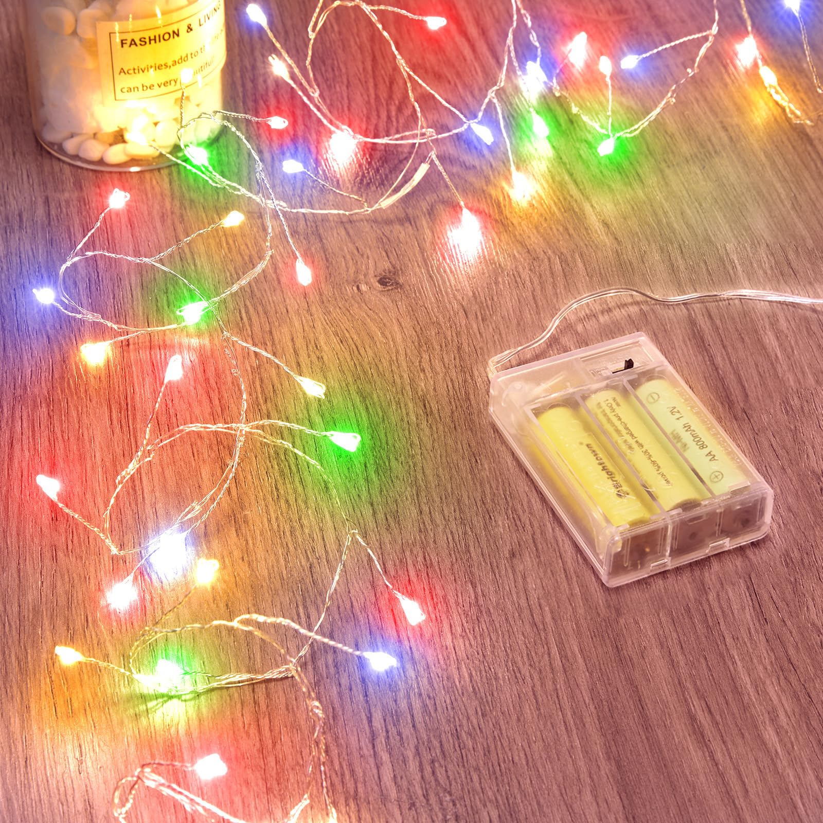 Photo 1 of Fairy Lights Battery Operated, Twinkle String Lights Waterproof Silver Wire 5 Feet 60 Led Firecracker Starry Lights for DIY Wreath Home Wedding Party Bedroom Mason Jar Holiday Christmas, Multicolor