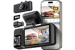 REDTIGER F17 4K 3 Channel Dash Cam, 5GHz WiFi Built-in GPS with 64GB Card, 2160P+1080P+1080P Front and Rear Inside, Triple Car Camera with 3 Inch Screen, IR Night Vision, G Sensor, WDR, Parking Mode